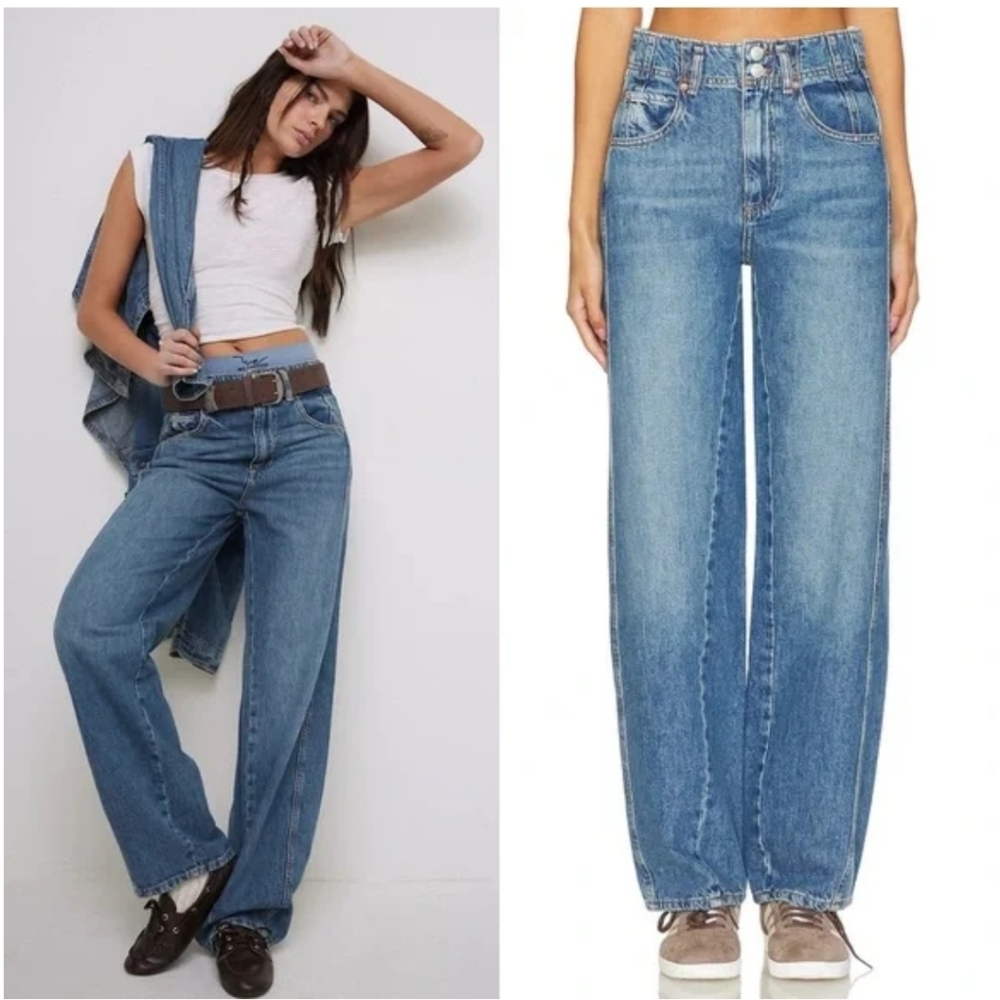 Free People Aster Straight Leg Jeans in Swarm Blue 30 Rigid Denim